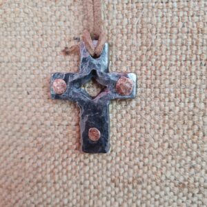 Hand Forged Cross Pendant With Copper Rivets