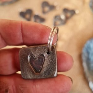 Hand Forged, Stamped Heart Keyring